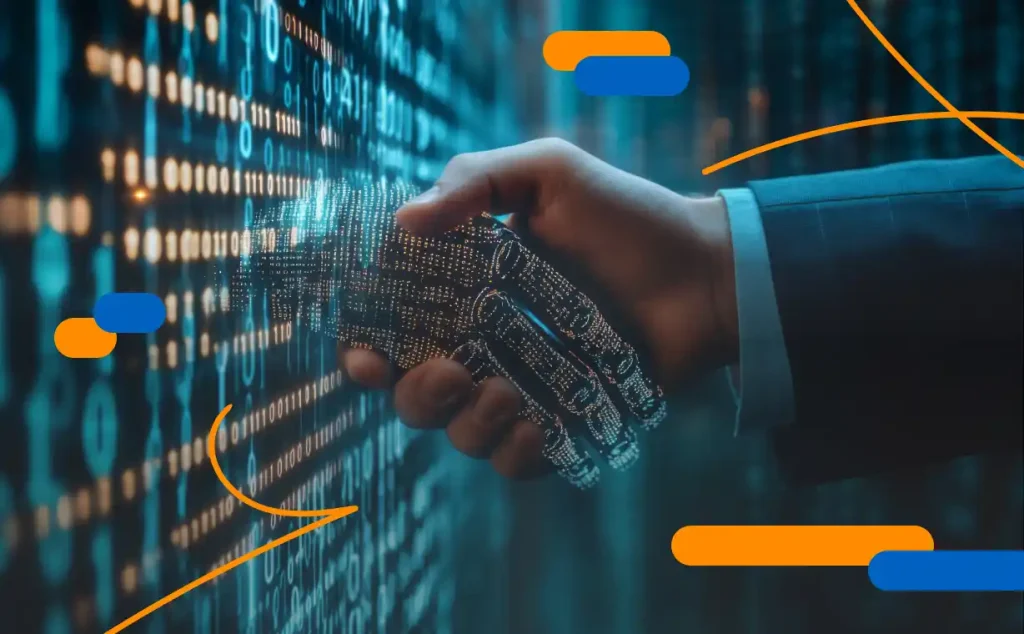Representantes de Uruguay y República Dominicana estrechan lazos digitales en un convenio de firma electrónica, simbolizado por un apretón de manos entre un humano y una mano digital