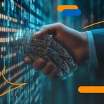 Representantes de Uruguay y República Dominicana estrechan lazos digitales en un convenio de firma electrónica, simbolizado por un apretón de manos entre un humano y una mano digital